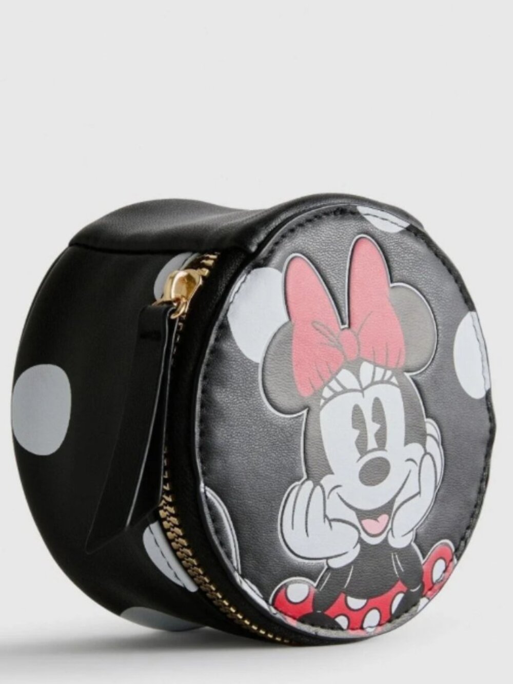 Minnie Mouse Round Jewelry Travel Case Travel Pouch Black White Polka Dots
